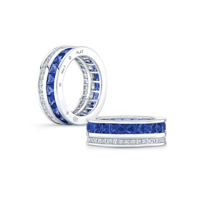 Robert Procop 18k White Gold 4.42cttw Princess Cut Sapphire and 1.14cttw Diamond Eternity Ring