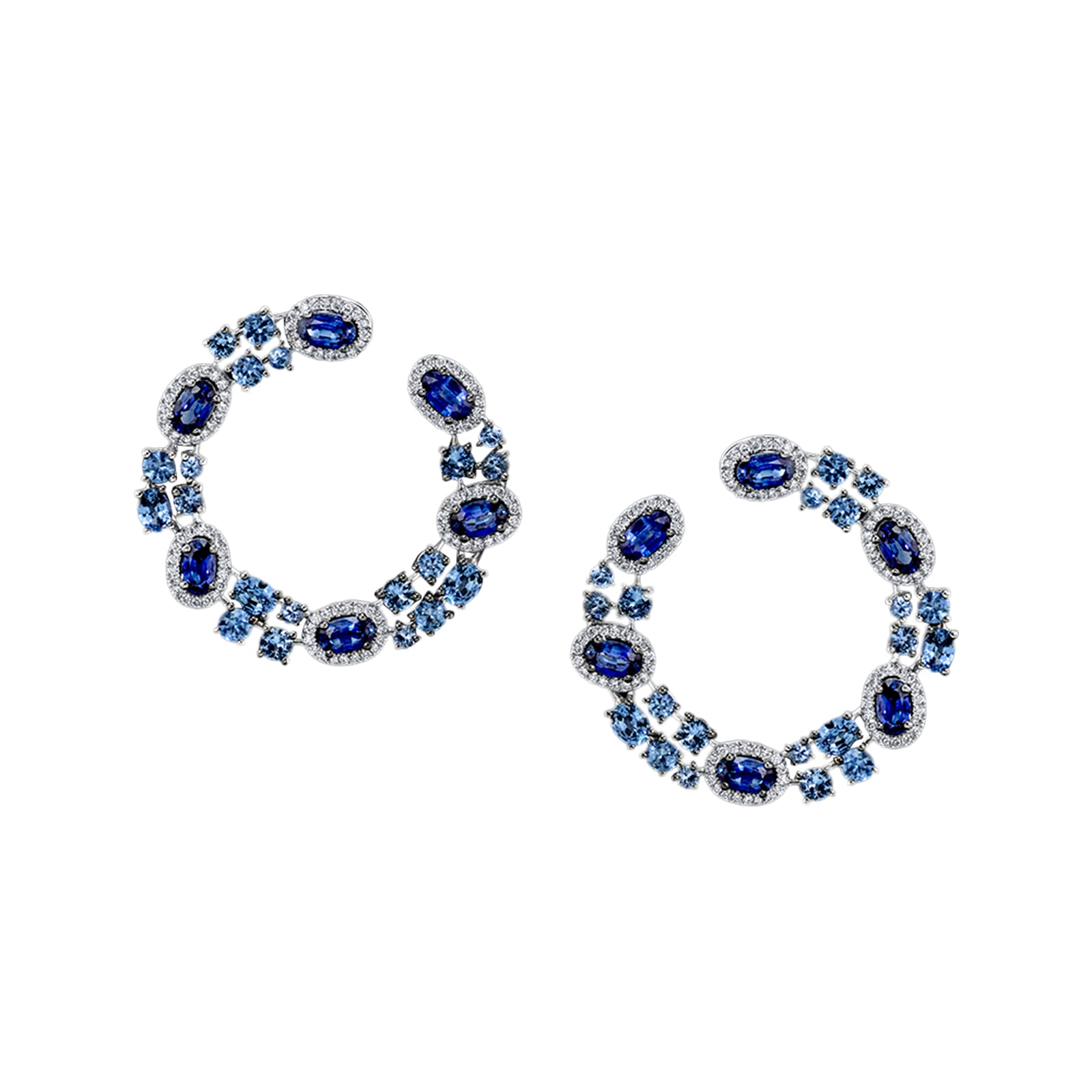 Robert Procop 18k White Gold 5.72cttw Sapphire and 0.70cttw Diamond Side Hoop Earrings Robert Procop 18k White Gold 5.72cttw Sapphire and 0.70cttw Diamond Side Hoop Earrings