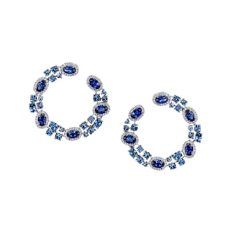 Robert Procop 18k White Gold 5.72cttw Sapphire and 0.70cttw Diamond Side Hoop Earrings Robert Procop 18k White Gold 5.72cttw Sapphire and 0.70cttw Diamond Side Hoop Earrings