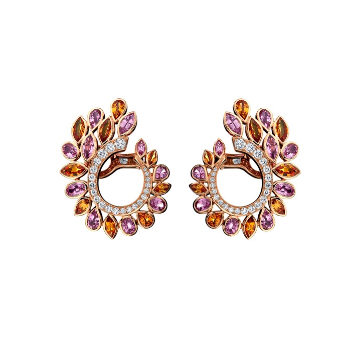 Robert Procop 18k Rose Gold 6.88cttw Mixed Color Sapphire and 0.67cttw Diamond Hoop Earrings