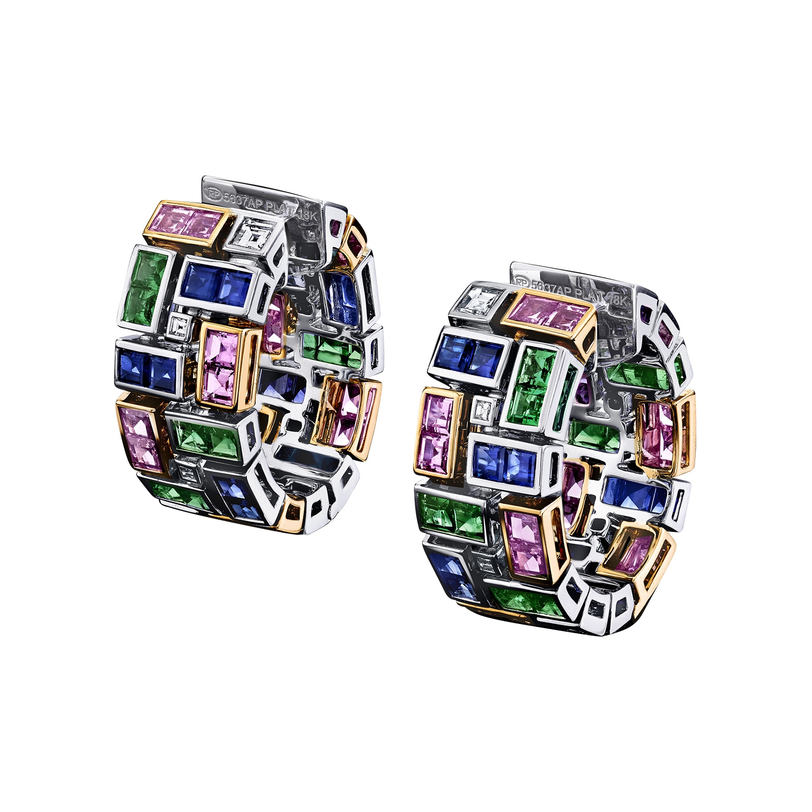 Robert Procop 18k White Gold 5.64cttw Sapphire 1.90cttw Emerald and 1.10cttw Diamond Hoop Earrings Robert Procop 18k White Gold 5.64cttw Sapphire 1.90cttw Emerald and 1.10cttw Diamond Hoop Earrings