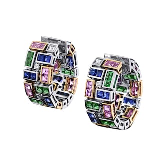 Robert Procop 18k White Gold 5.64cttw Sapphire 1.90cttw Emerald and 1.10cttw Diamond Hoop Earrings Robert Procop 18k White Gold 5.64cttw Sapphire 1.90cttw Emerald and 1.10cttw Diamond Hoop Earrings