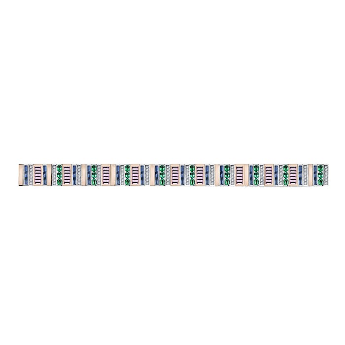 Robert Procop 18k Rose and White Gold Sapphire Emerald and 2.18cttw Diamond Bracelet 7"