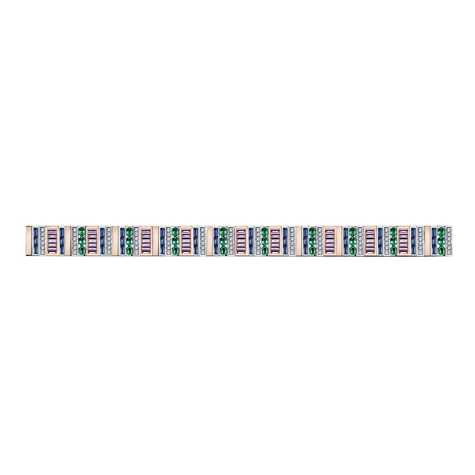 Robert Procop 18k Rose and White Gold Sapphire Emerald and 2.18cttw Diamond Bracelet 7" Robert Procop 18k Rose and White Gold Sapphire Emerald and 2.18cttw Diamond Bracelet 7"