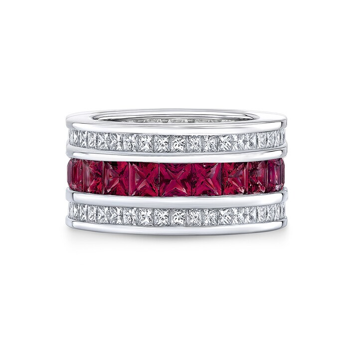 Robert Procop Platinum 5.09cttw Ruby and 2.50cttw Diamond Masterpiece Eternity Ring Size 7