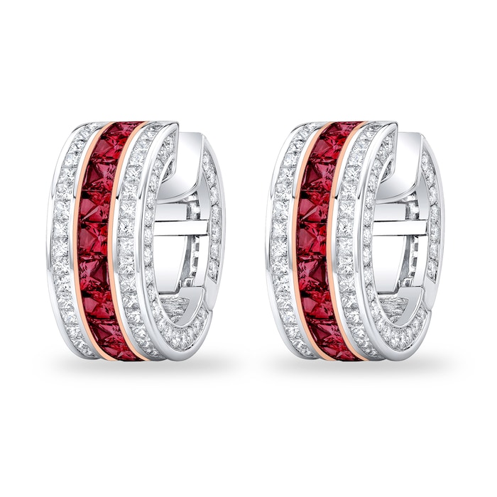 Robert Procop 18k White Gold 7.22cttw Ruby and 6.21cttw Diamond Masterpiece Hoop Earrings