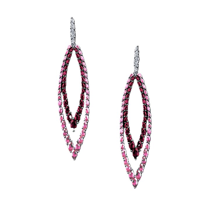 Robert Procop 18K White Gold 5.41cttw Pink Sapphire, 4.20cttw Ruby & 0.83cttw Diamond Marquise Drop Earrings