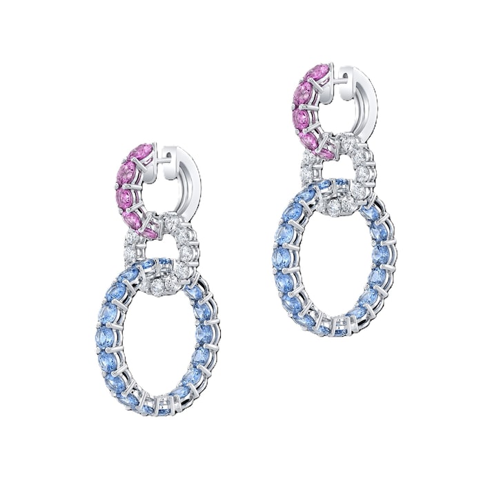 Robert Procop 18K White Gold 15.47cttw Sapphire & 2.33cttw Diamond Hoop Earrings