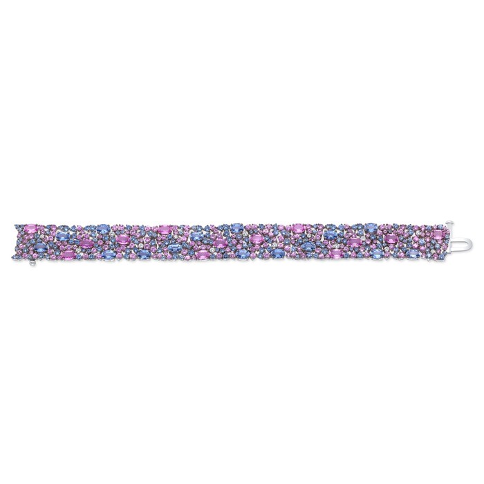 Robert Procop 18K White Gold 13.39cttw Blue Sapphire, 13.45cttw Pink Sapphire & 0.48cttw Diamond American Glamour Bracelet