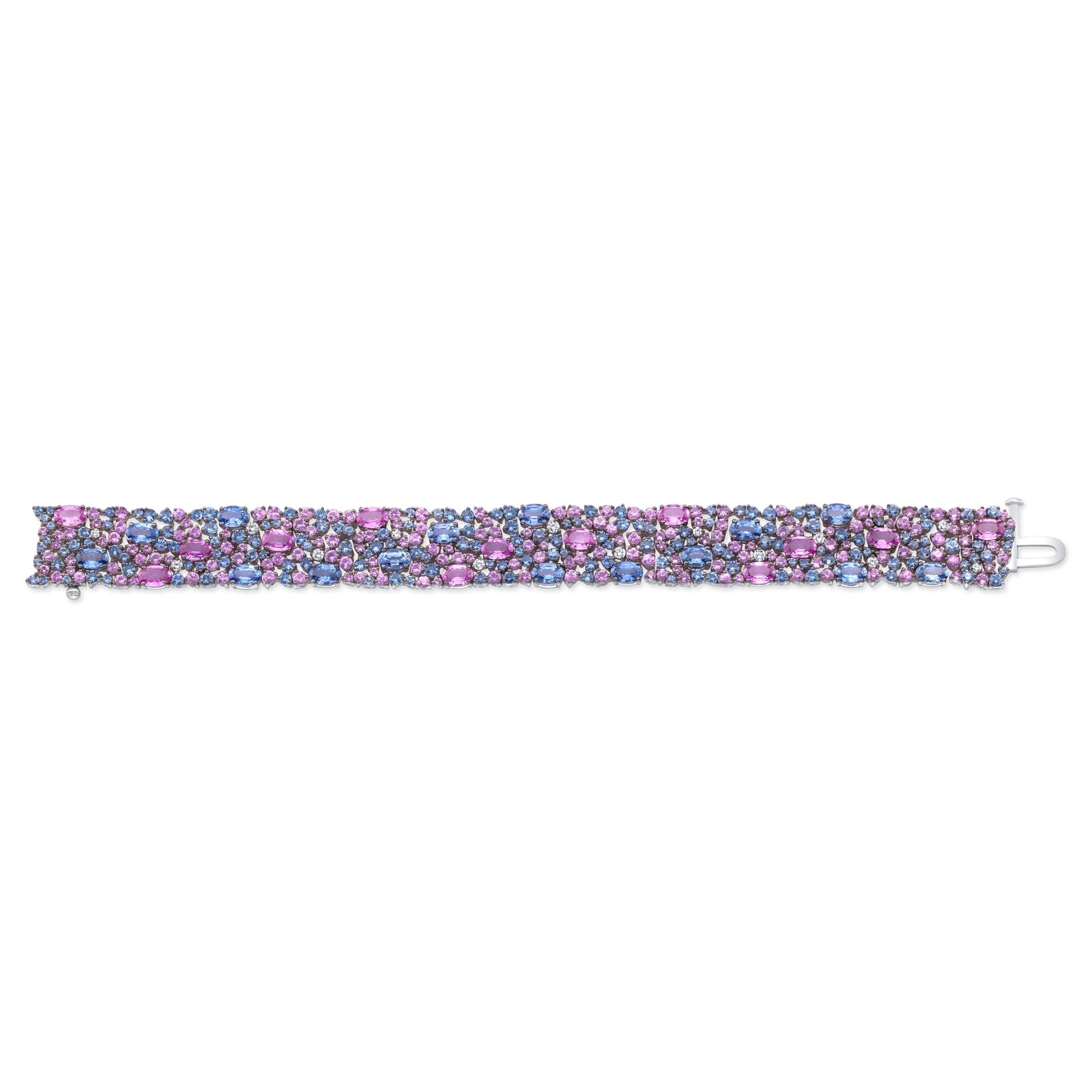 Robert Procop 18K White Gold 13.39cttw Blue Sapphire, 13.45cttw Pink Sapphire & 0.48cttw Diamond American Glamour Bracelet Robert Procop 18K White Gold 13.39cttw Blue Sapphire, 13.45cttw Pink Sapphire & 0.48cttw Diamond American Glamour Bracelet