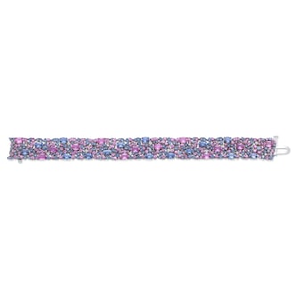 Robert Procop 18K White Gold 13.39cttw Blue Sapphire, 13.45cttw Pink Sapphire & 0.48cttw Diamond American Glamour Bracelet Robert Procop 18K White Gold 13.39cttw Blue Sapphire, 13.45cttw Pink Sapphire & 0.48cttw Diamond American Glamour Bracelet