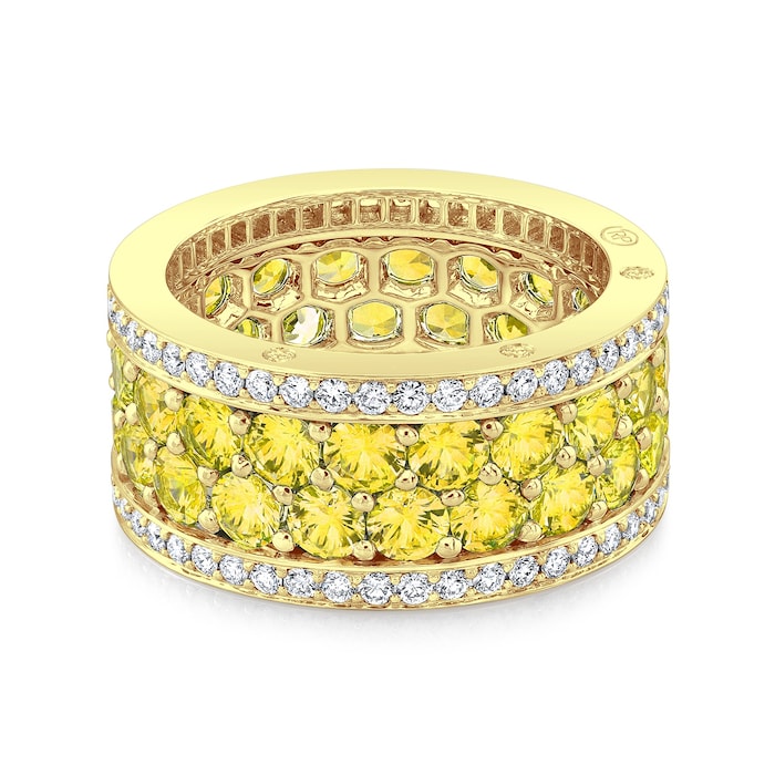 Robert Procop 18K Yellow Gold American Glamour 0.96cttw Diamond & 6.11ctw Yellow Sapphire Band Ring - Size 7