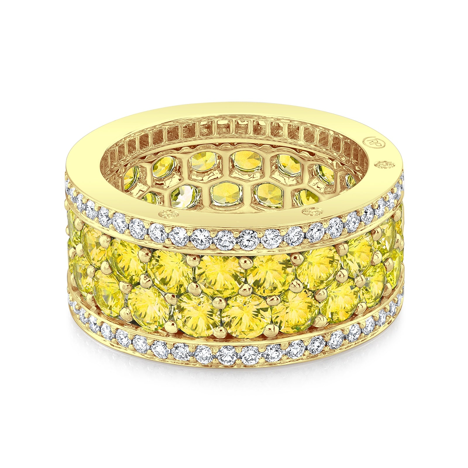 Robert Procop 18K Yellow Gold American Glamour 0.96cttw Diamond & 6.11ctw Yellow Sapphire Band Ring - Size 7