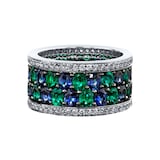 Robert Procop 18K White Gold American Glamour Diamond, Sapphire & Emerald Band Ring - Size 6