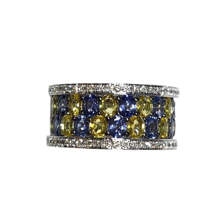 Robert Procop 18K White Gold American Glamour Diamond & Sapphire Band Ring - Size 7