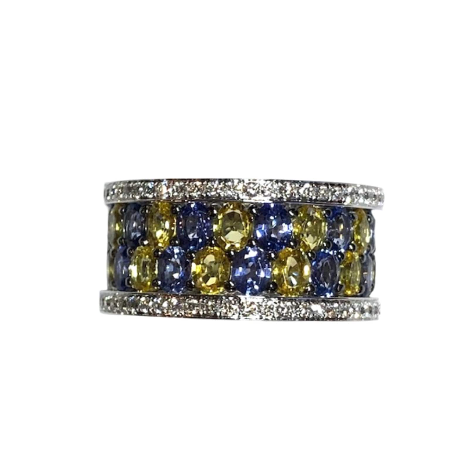 Robert Procop 18K White Gold American Glamour Diamond & Sapphire Band Ring - Size 7