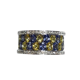 Robert Procop 18K White Gold American Glamour Diamond & Sapphire Band Ring - Size 7