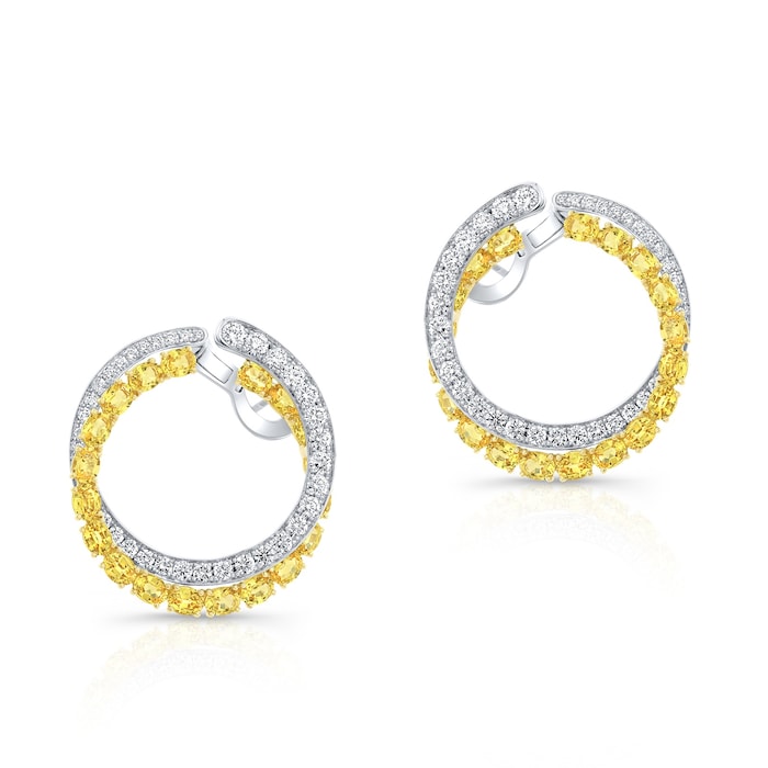 Robert Procop 18K White Gold American Glamour 2.40cttw Diamond & 7.50cttw Yellow Sapphire Hoop Earrings
