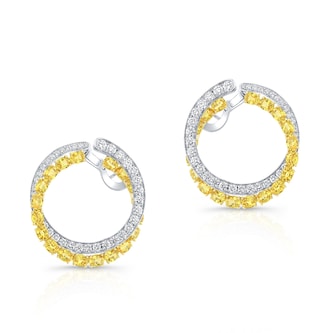 Robert Procop 18K White Gold American Glamour 2.40cttw Diamond & 7.50cttw Yellow Sapphire Hoop Earrings