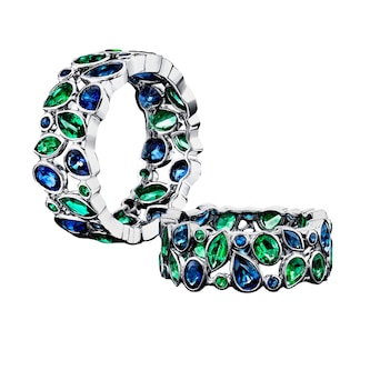 Robert Procop Platinum De La Vie 1.77cttw Emerald & 2.07cttw Blue Sapphire Ring - Size 6