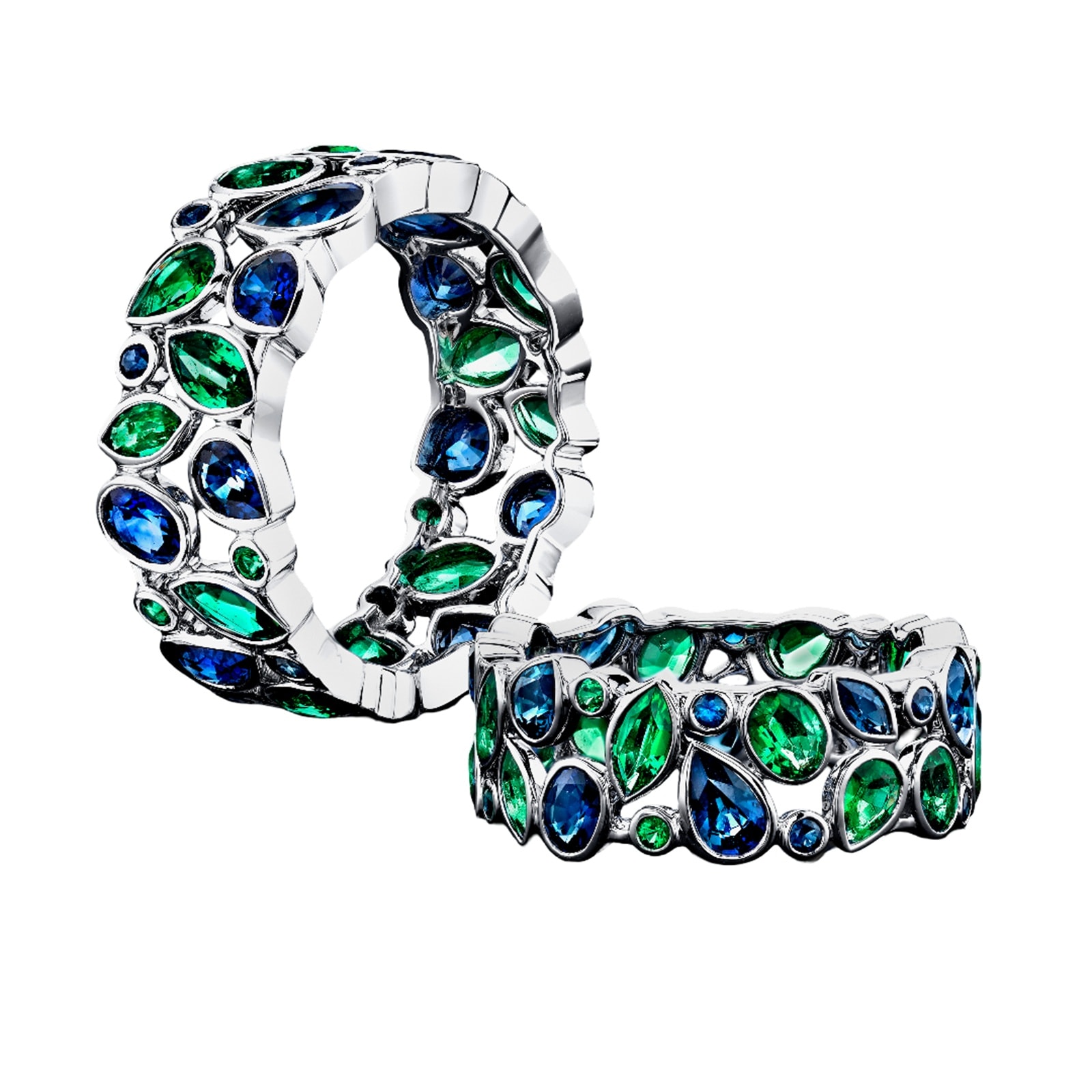 Robert Procop Platinum De La Vie 1.77cttw Emerald & 2.07cttw Blue Sapphire Ring - Size 6