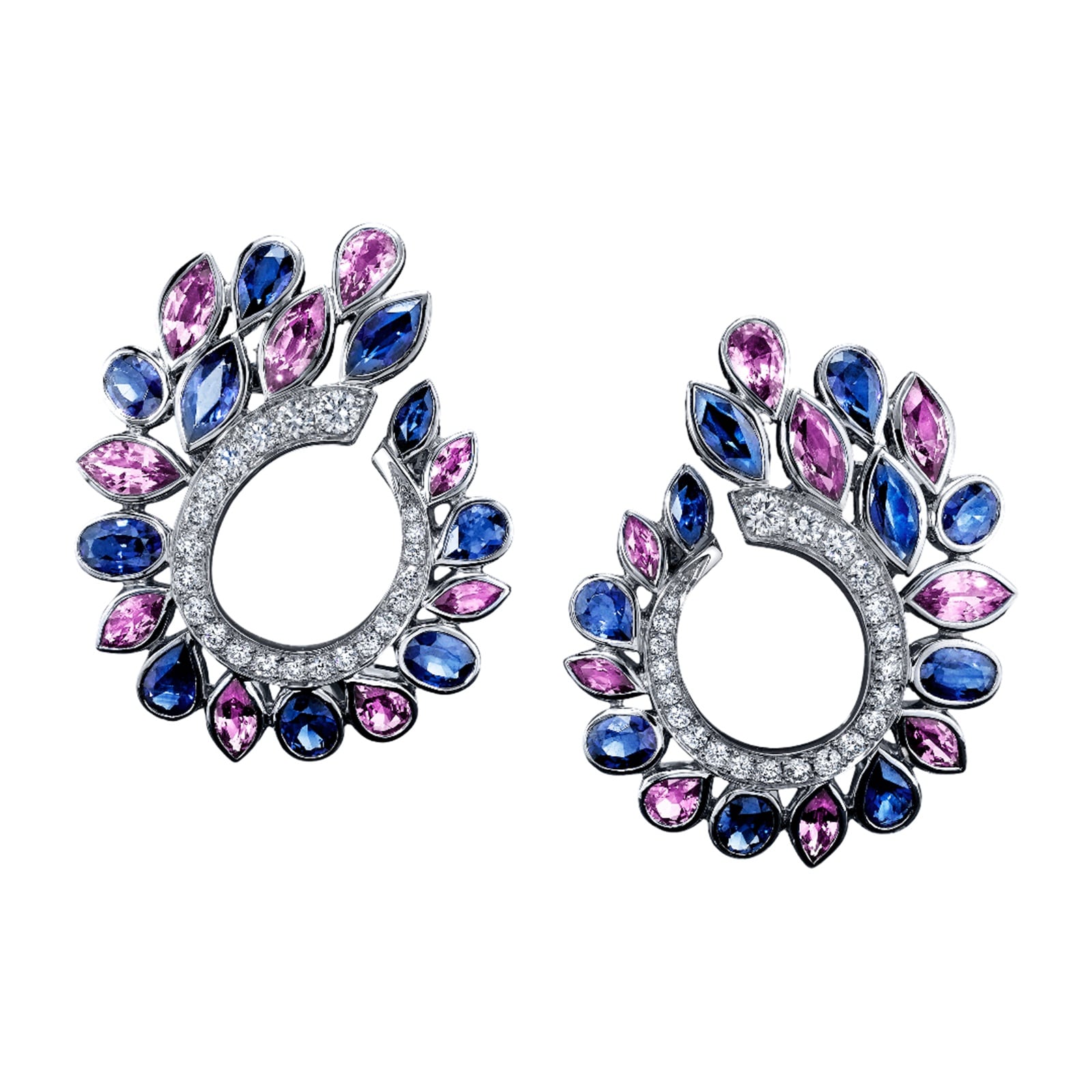 Robert Procop Platinum De La Vie 0.66cttw Diamond & 6.73cttw Mixed Sapphire Hoop Earrings