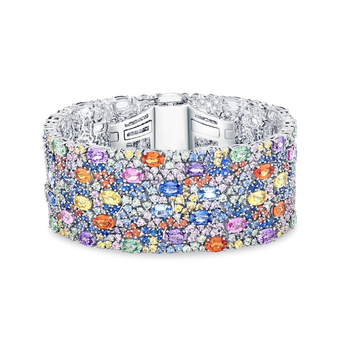 Robert Procop 18K White Gold American Glamour 0.87cttw Diamond & 59.57cttw Multi Sapphire Bracelet