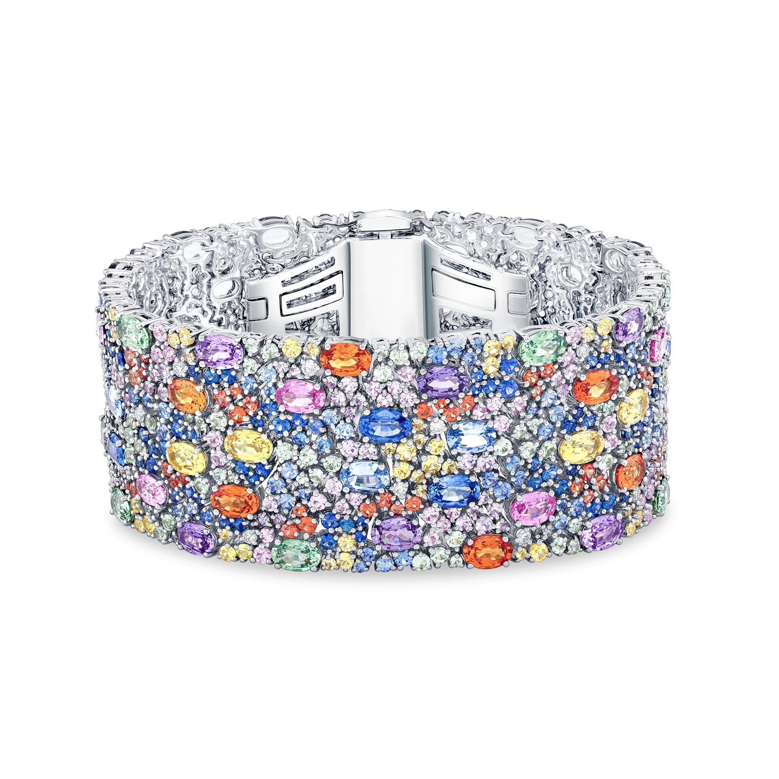 Robert Procop 18K White Gold American Glamour 0.87cttw Diamond & 59.57cttw Multi Sapphire Bracelet