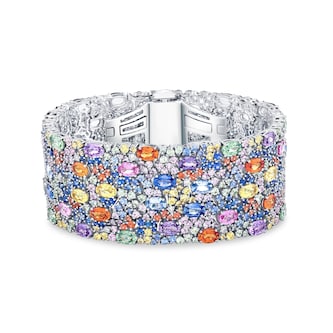 Robert Procop 18K White Gold American Glamour 0.87cttw Diamond & 59.57cttw Multi Sapphire Bracelet