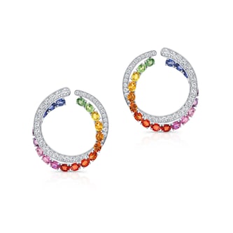 Robert Procop 18K White Gold American Glamour Diamond, Sapphire & Ruby Hoop Earrings