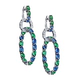 Robert Procop 18K White Gold American Glamour Diamond, Tsavorite & Sapphire Hoop Earrings