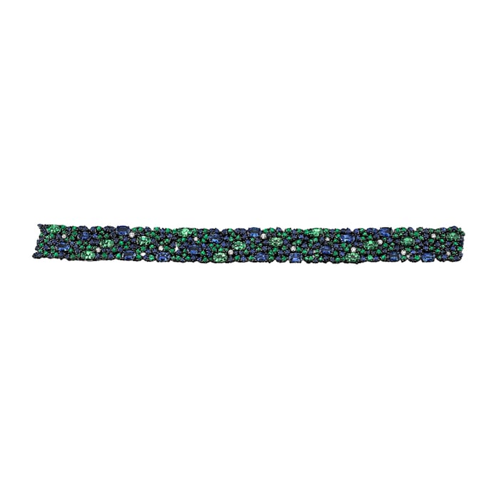 Robert Procop 18K White Gold American Glamour Diamond, Tsavorite & Sapphire Bracelet