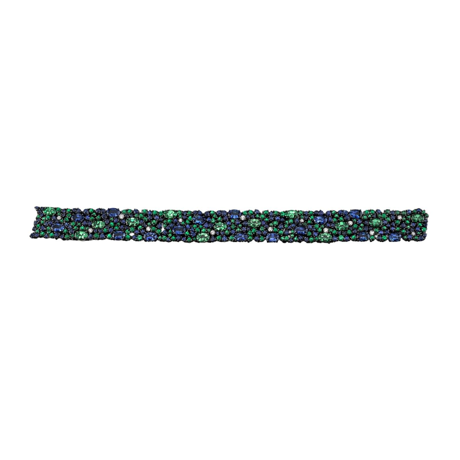 Robert Procop 18K White Gold American Glamour Diamond, Tsavorite & Sapphire Bracelet