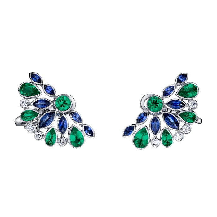 Robert Procop Platinum De La Vie Diamond, Emerald & Sapphire Cluster Earrings