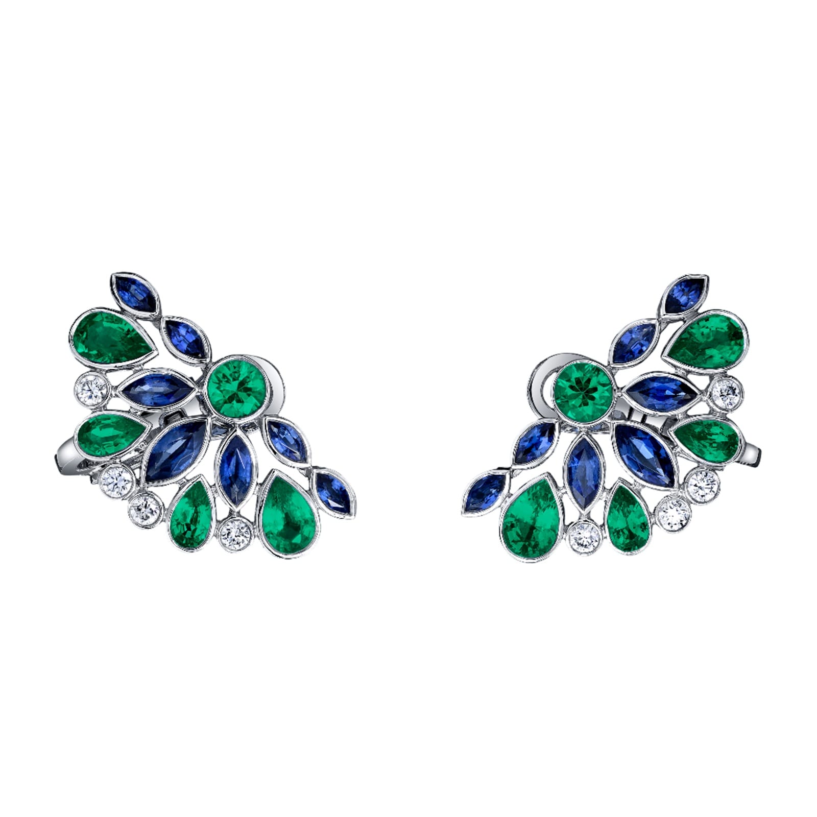 Robert Procop Platinum De La Vie Diamond, Emerald & Sapphire Cluster Earrings