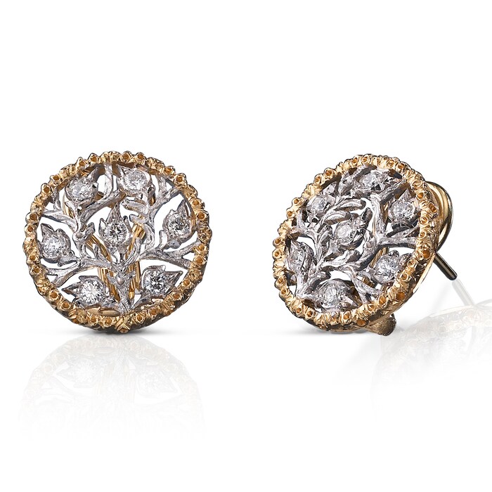 Buccellati 18k White and Yellow Gold 0.40cttw Diamond Button Stud Earrings