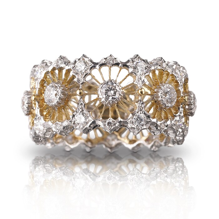 Buccellati 18k White and Yellow Gold 1.19cttw Diamond Eternelle Band Size 52