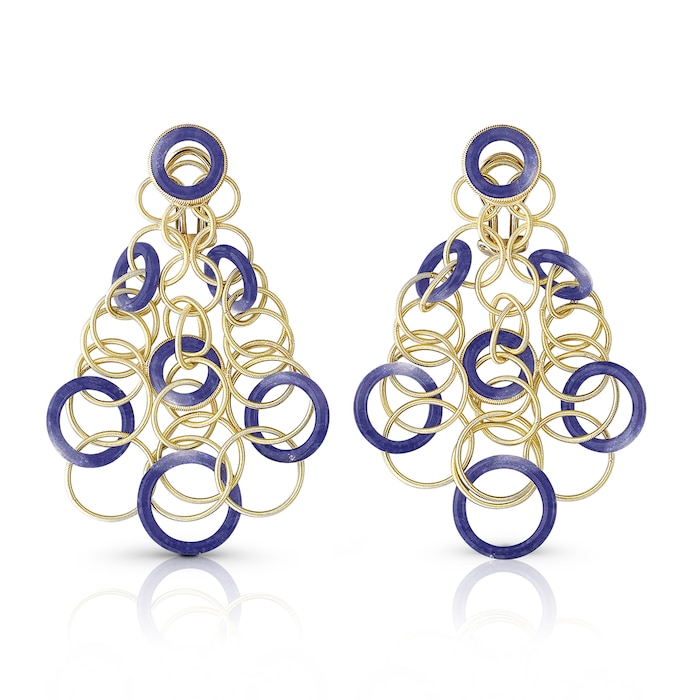 Buccellati 18k Yellow Gold and Lapis Lazuli Hoop Pendant Drop Earrings
