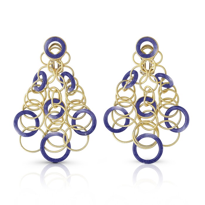 Buccellati 18k Yellow Gold and Lapis Lazuli Hoop Pendant Drop Earrings