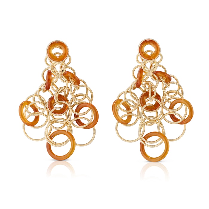 Buccellati 18k Yellow Gold and Carnelian Hawaii Hoop Pendant Drop Earrings
