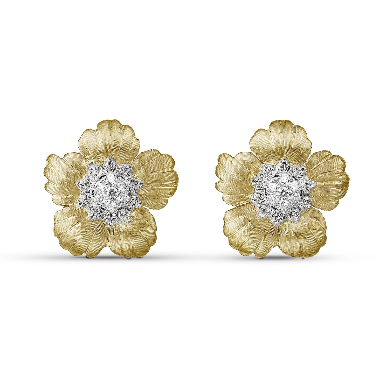 Buccellati 18k Yellow and White Gold 0.35cttw Diamond Oro Daphne 20mm Earrings