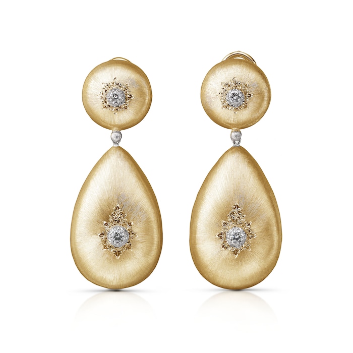 Buccellati 18k Yellow and White Gold 0.33cttw Diamond Macri 5cm Drop Earrings