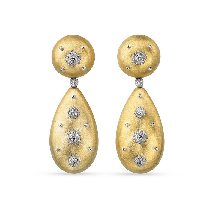 Buccellati 18k Yellow and White Gold 0.23cttw Diamond Macri 5.7cm Drop Earrings