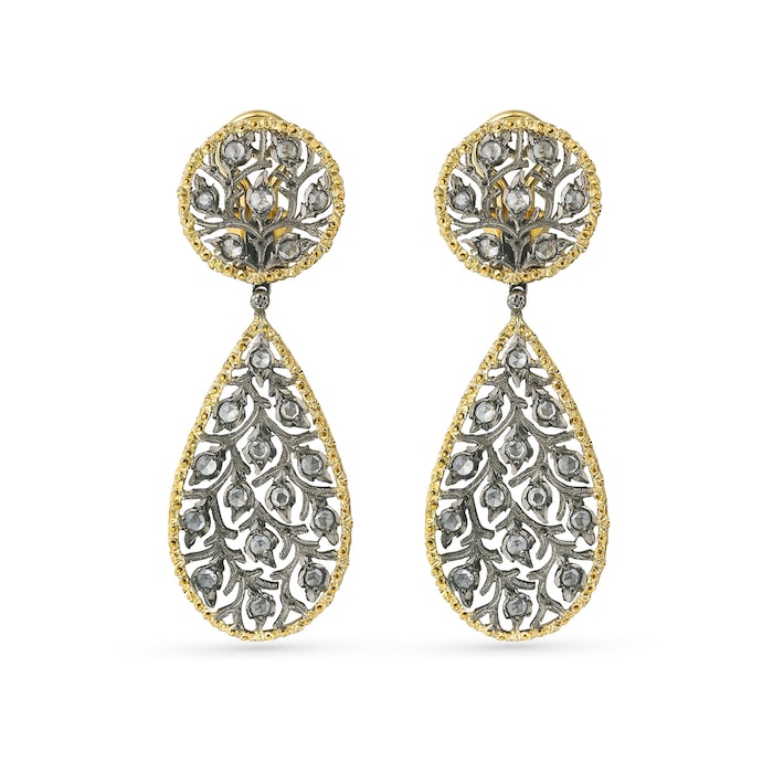 Buccellati 18k Yellow and White Gold 0.88cttw Diamond Ramage 5.7cm Drop Earrings