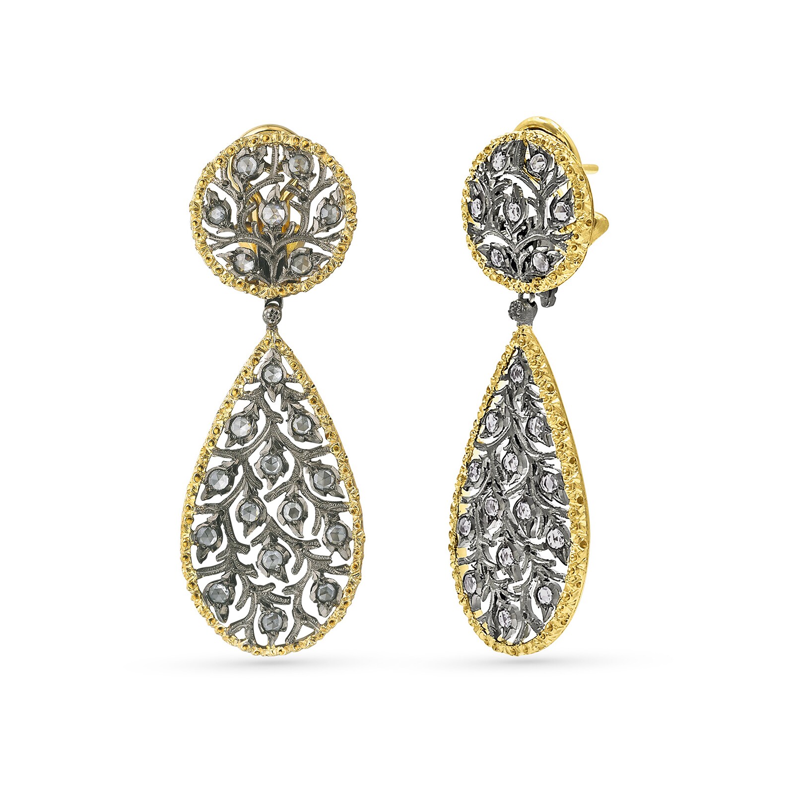 Buccellati 18k Yellow and White Gold 0.88cttw Diamond Ramage 5.7cm Drop Earrings