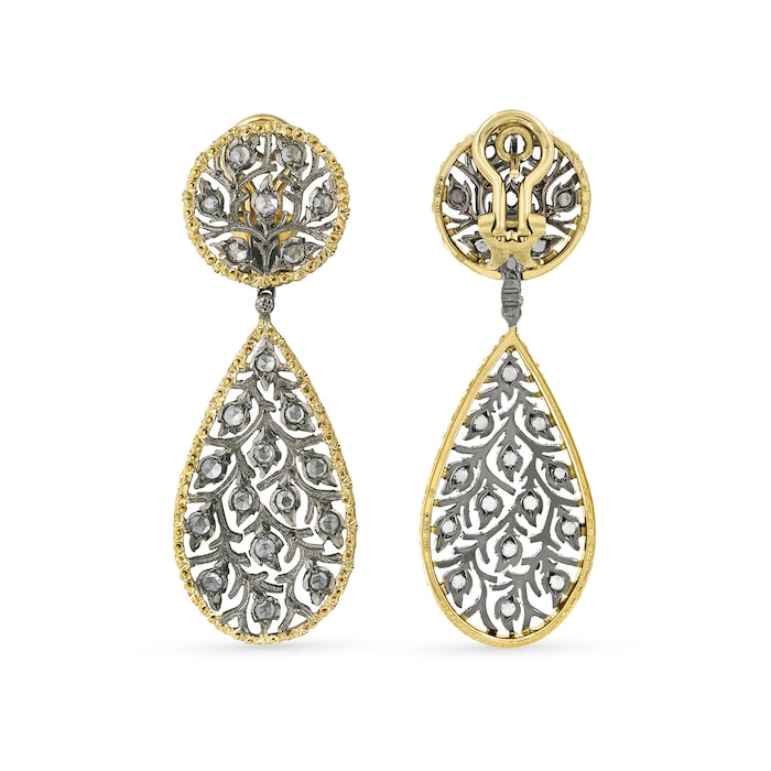 Buccellati 18k Yellow and White Gold 0.88cttw Diamond Ramage 5.7cm Drop Earrings