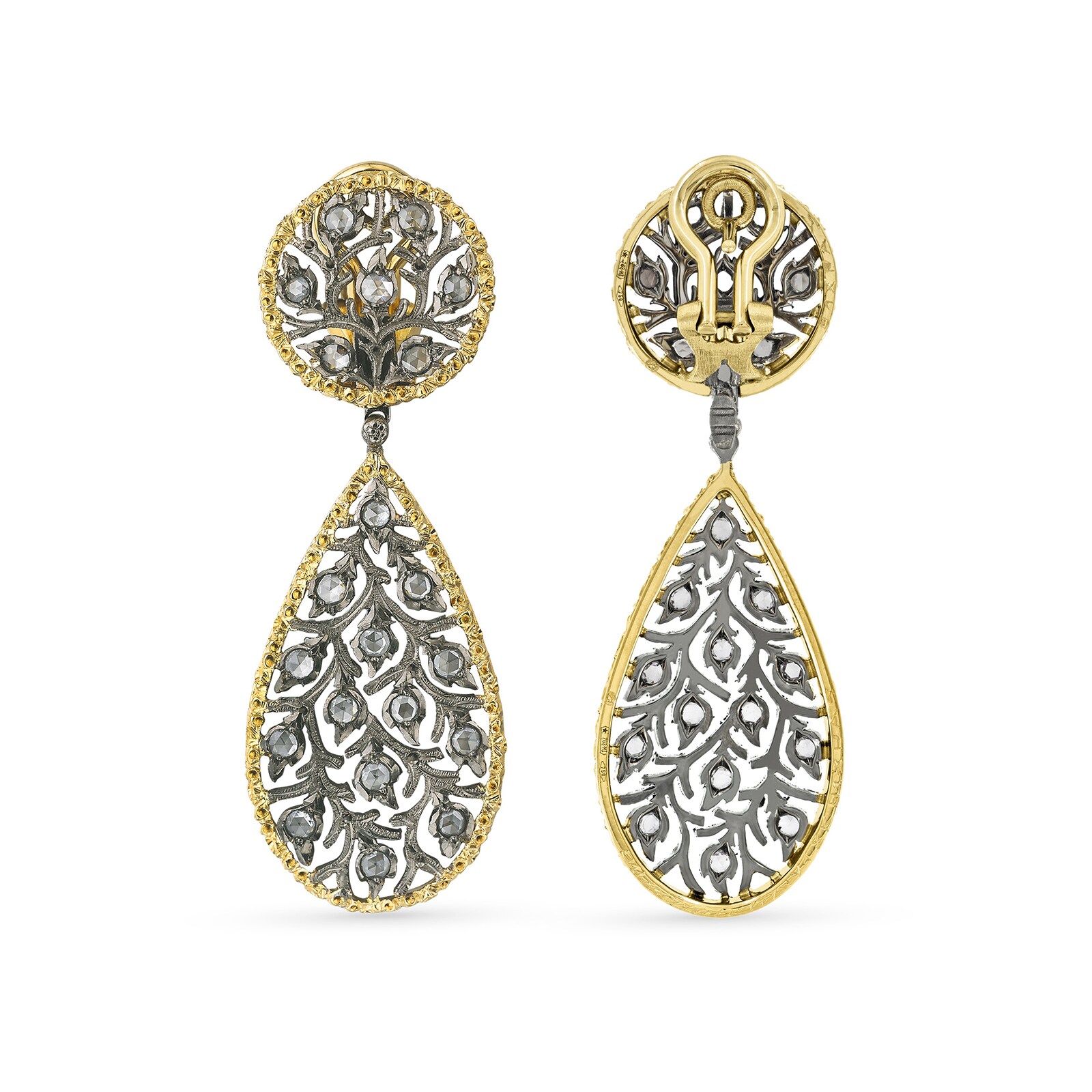 Buccellati 18k Yellow and White Gold 0.88cttw Diamond Ramage 5.7cm Drop Earrings