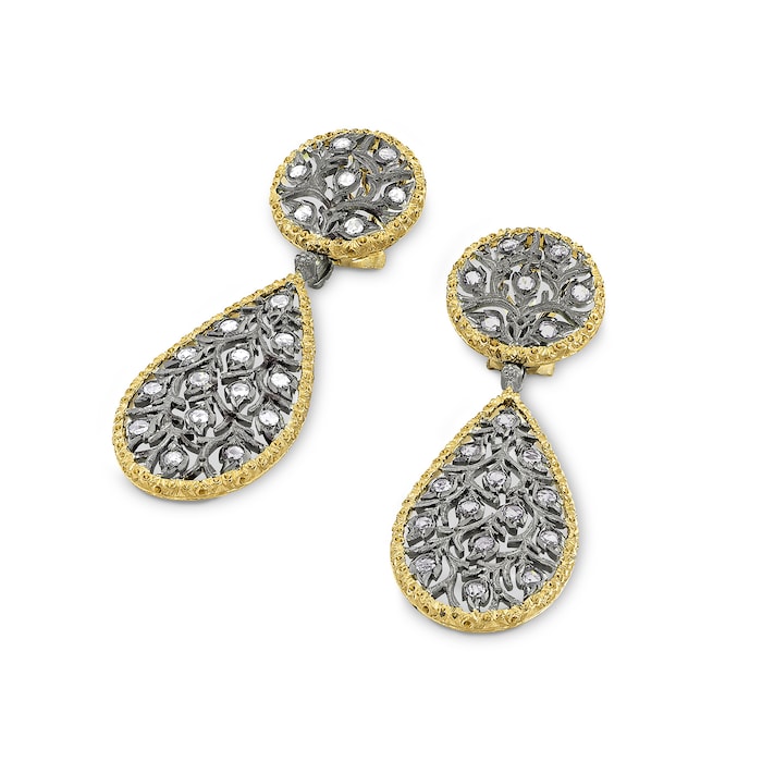 Buccellati 18k Yellow and White Gold 0.88cttw Diamond Ramage 5.7cm Drop Earrings