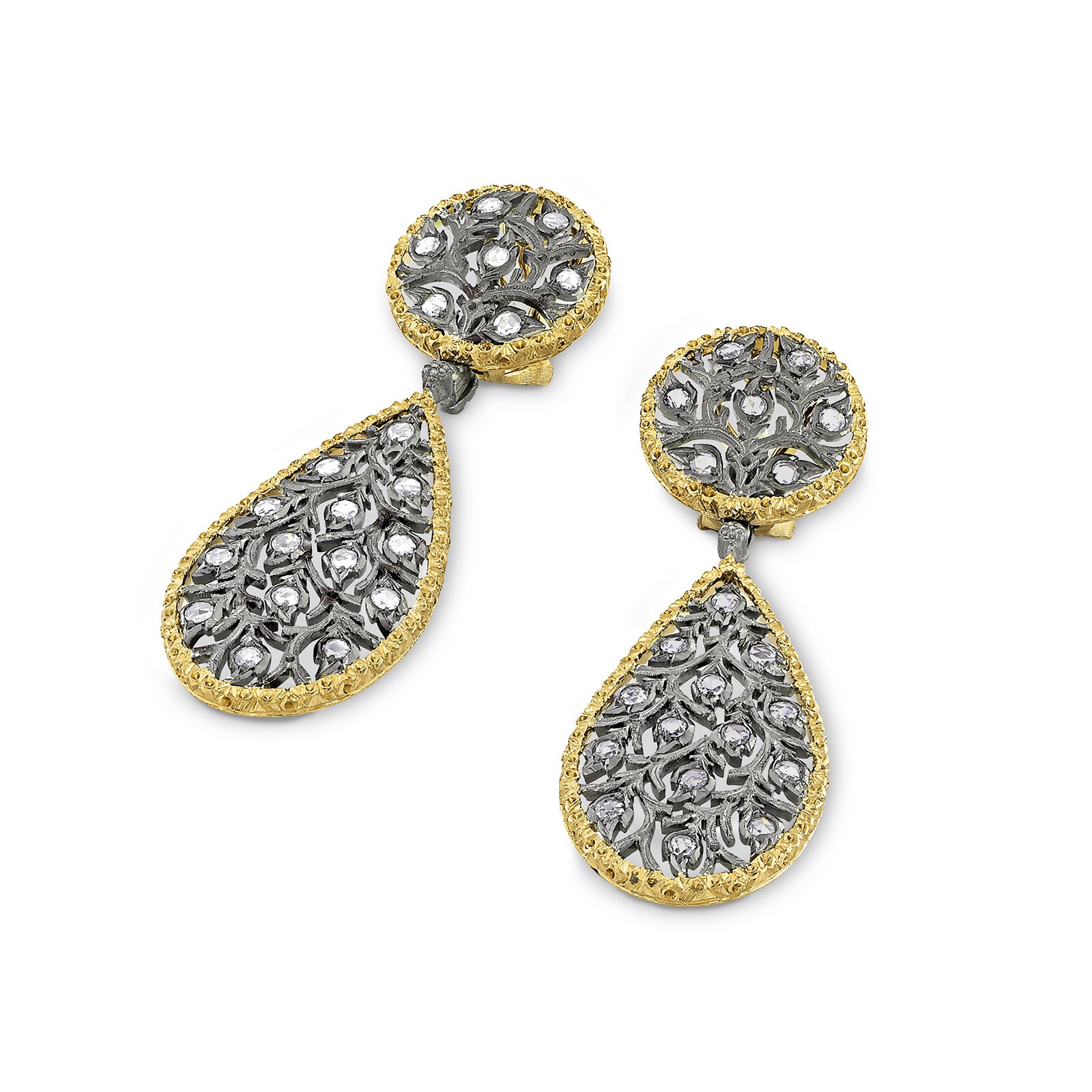Buccellati 18k Yellow and White Gold 0.88cttw Diamond Ramage 5.7cm Drop Earrings