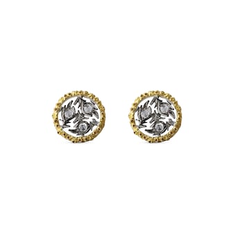 Buccellati 18k Yellow and White Gold 0.22cttw Diamond Ramage 12mm Stud Earrings